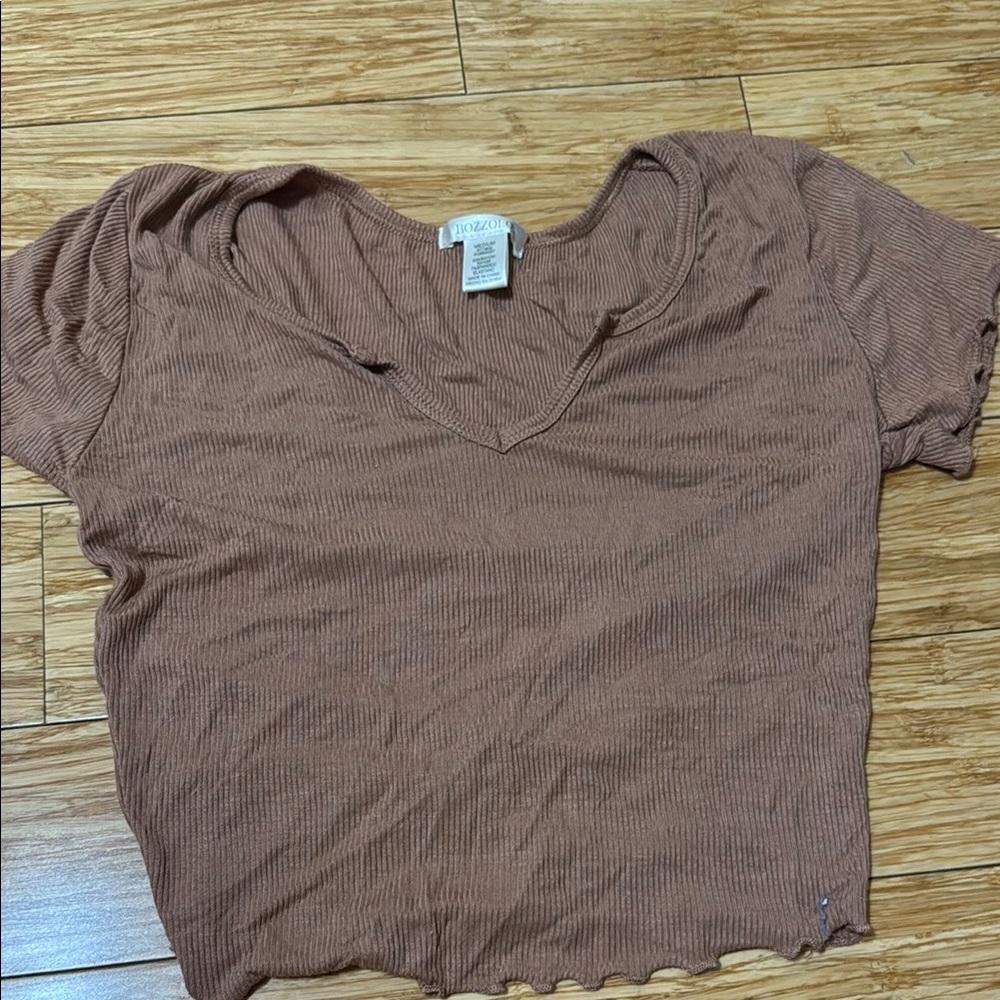 Women's Brown V-Neck Top